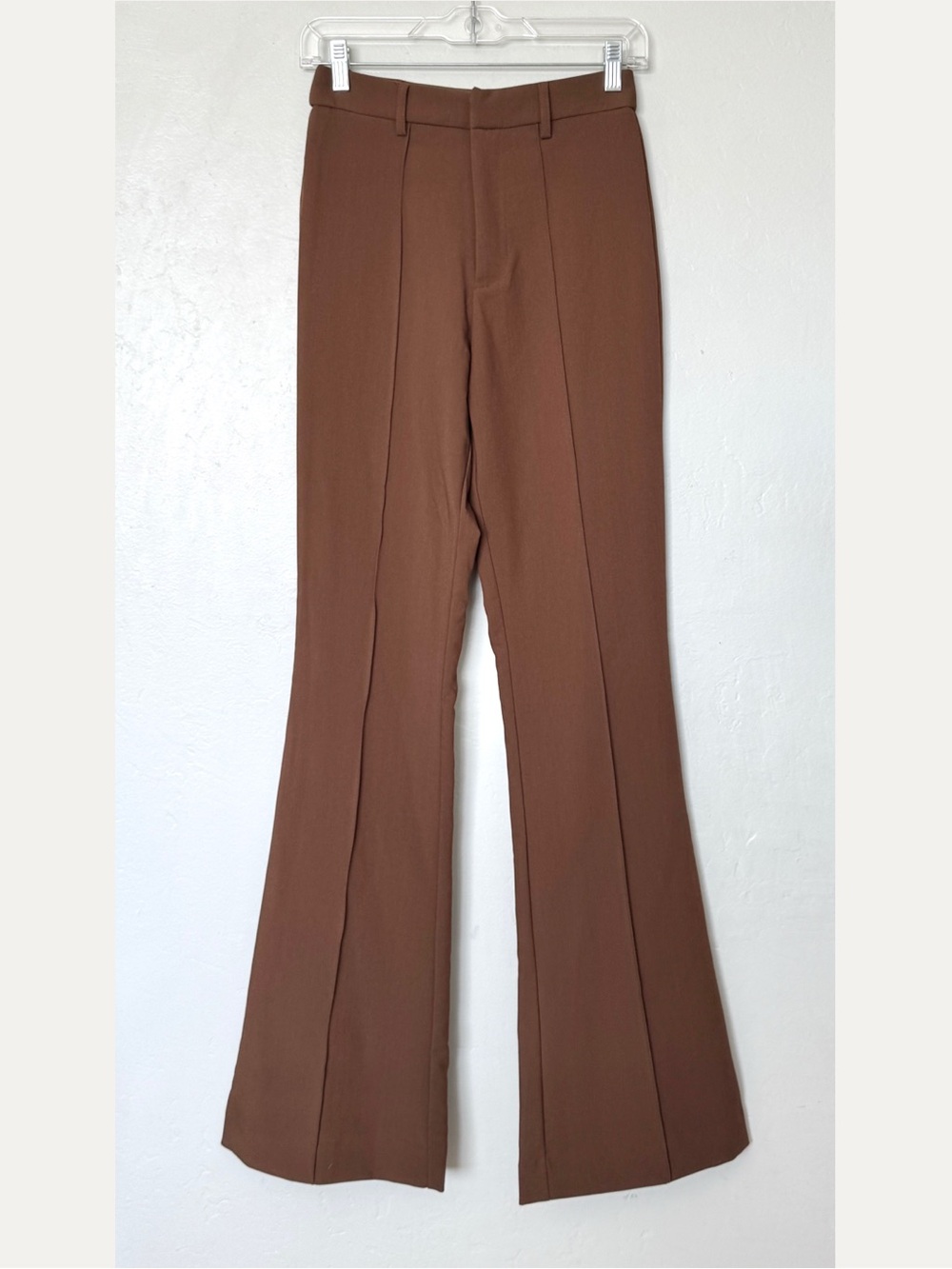 Because Of Alice (Boa.) Wide Leg Flared High Waisted Trousers in chocolate Sz S
